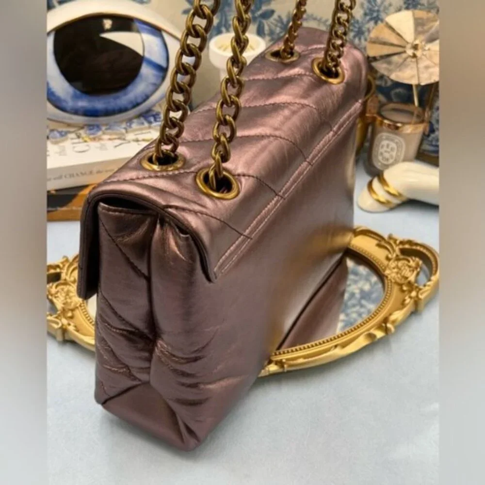 🆕 KURT GEIGER LONDON 🧿 NWOT Large Quilted Leather Soho Shoulder Bag, Metallic